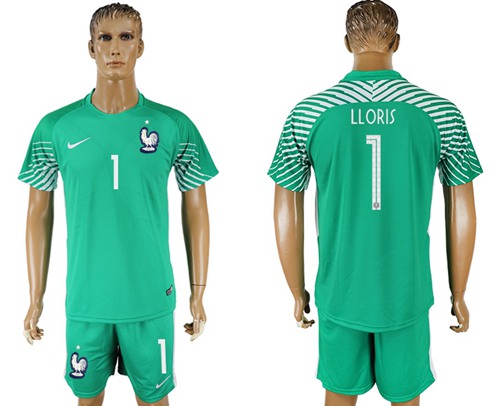 France #1 LLORIS Green Goalkeeper Soccer Country Jersey